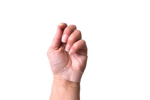 Woman's hand with adhesive plaster close up