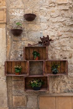 Decorated pots in the Piazza Armerina street, Sicily. Italy