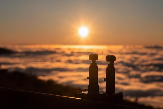 Cameras capture a spectacular sunset above the clouds in the Teide Volcano National Park in Tenerife