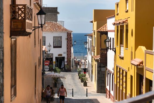 July 24, 2019 Colorful buildings on the streets of Garachico, Tenerife, Canary Islands, Spain