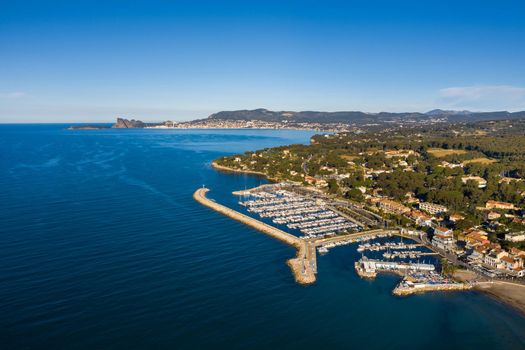 Top view of the embankment and the village of Saint-cyr-sur-mer, France.