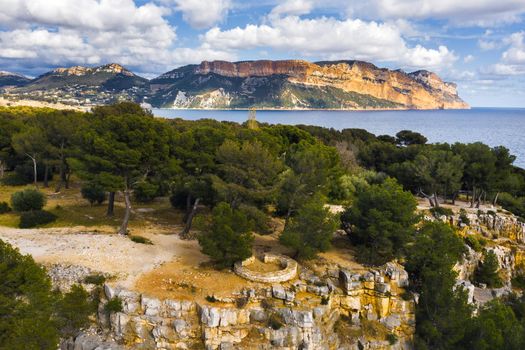 View of the Calanque de Port Mioux, one of the largest fjords between Marseille and Cassis, France.