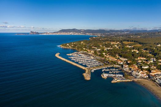 Top view of the embankment and the village of Saint-cyr-sur-mer, France.