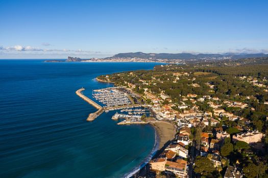 Top view of the embankment and the village of Saint-cyr-sur-mer, France.