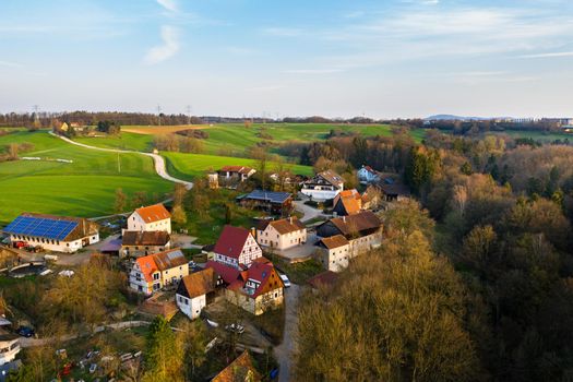 Top view of an autumn village in Saxon Switzerland.Germany.
