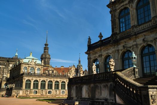 April 1, 2019 Dresden, Saxon Switzerland, Germany. The famous Baroque Zwinger Palace in Dresden.