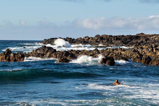 View of the raging ocean on the island of Tenerife.Spain.