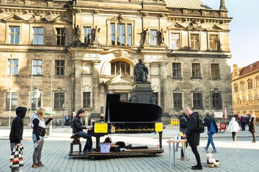 April 1, 2019.Dresden, Saxon Switzerland, Germany: A street in the center of the city and the old buildings of Dresden.