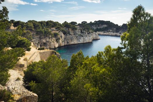 View of the Calanque de Port Mioux, one of the largest fjords between Marseille and Cassis, France.
