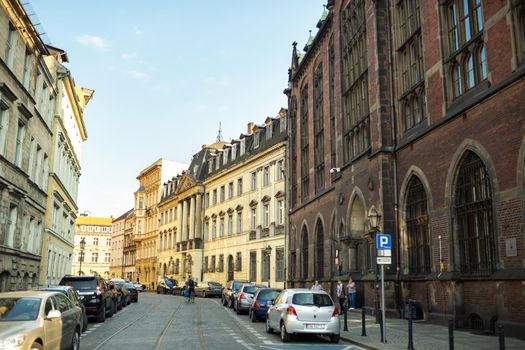 WROCLAW, POLAND-April 8, 2019: Street view in the Old Town of Wroclaw. Wroclaw-the historical capital of Lower Silesia.