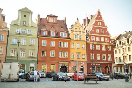 WROCLAW, POLAND-April 8, 2019: View of the Market Square in the Old Town of Wroclaw. Wroclaw is the historical capital of Lower Silesia.