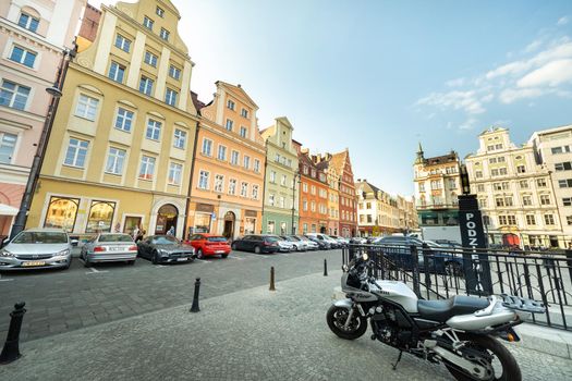 WROCLAW, POLAND-April 8, 2019: View of the Market Square in the Old Town of Wroclaw. Wroclaw is the historical capital of Lower Silesia.