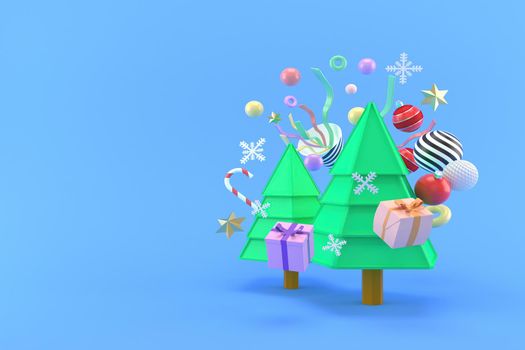 3d illustration of gift boxes and trees for new year and christmas holidays