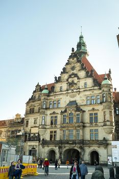 April 1, 2019.Dresden, Saxon Switzerland, Germany: A street in the center of the city and the old buildings of Dresden.