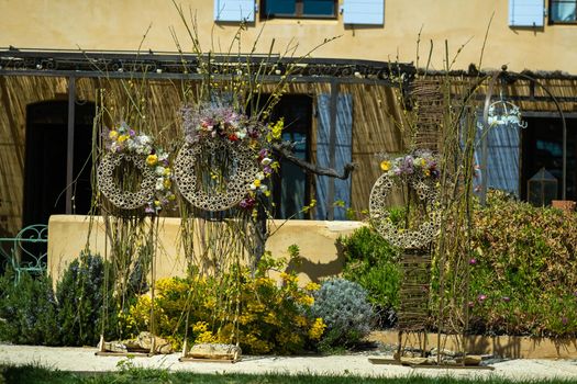 Original wedding decor at the wedding ceremony on the street near the villa in Provence.France.