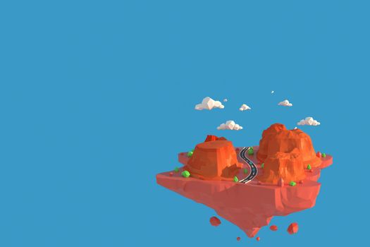 3D illustrator Monument Valley in USA. 3d rendering Low Polygon Geometry Background. Abstract Polygonal Geometric Shape. Lowpoly Minimal Style Art.