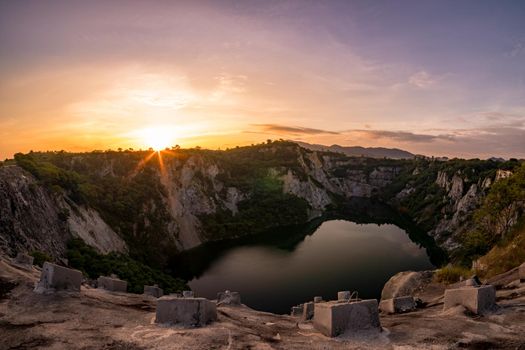 Sunrise at the Grand Canyon in Chonburi, Thailand.
The well is surrounded by limestone rocks.