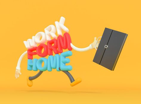 3d illustrator of the Characters who work at home run and carry bags