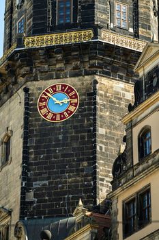 Dresden, Saxon Switzerland, Germany: Clock on the tower in the city center of Dresden.