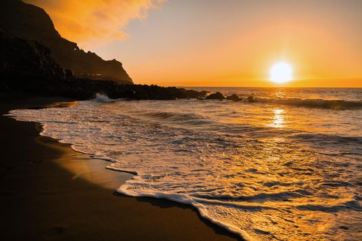 beautiful sunset in the Atlantic ocean on the island of Tenerife.Spain.