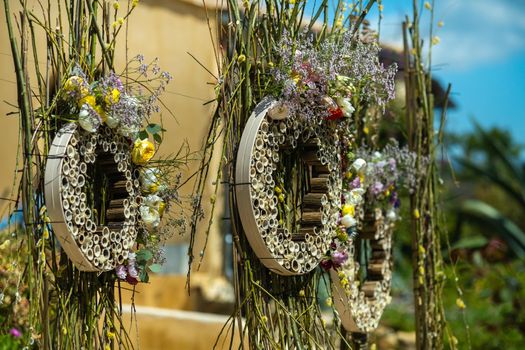 Original wedding decor at the wedding ceremony on the street near the villa in Provence.France.