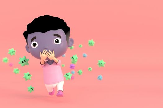 3d illustrator of cartoon characters. Men are afraid of viruses.
