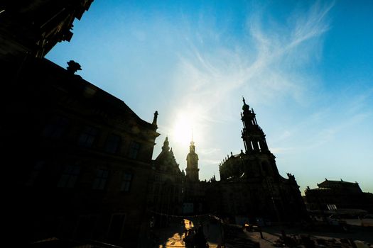 Dresden, Saxon Switzerland, Germany: A street in the center of the city and the old buildings of Dresden.