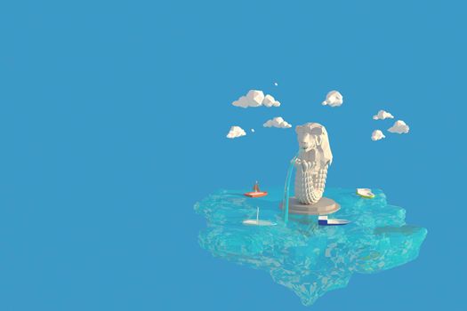 3D illustrator Merlion Park in Singapore. 3d rendering Low Polygon Geometry Background. Abstract Polygonal Geometric Shape. Lowpoly Minimal Style Art.