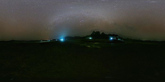 Panorama VR360 of The night sky  at Thung Kamang, Chaiyaphum, Thailand.