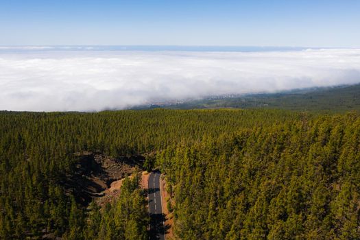 Cloud sea under mount Teide in Tenerife, aerial View over clouds on the island of Tenerife. Canary Islands, Spain.