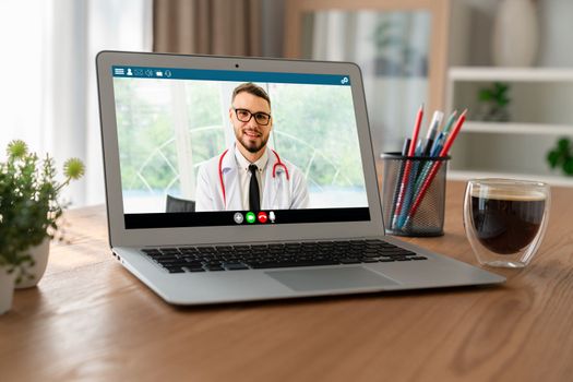 Doctor video call online by modish telemedicine software application for virtual meeting with patient