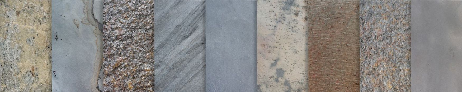 Sample of decorative artificial stone. Texture of natural stone for kitchen countertops and floors. Big set of stone samples.