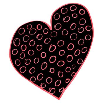 Red and Black Heart Drawn by Colored Pencil. The Sign of World Heart Day. Symbol of Valentines Day. Heart Shape Isolated on White Background.