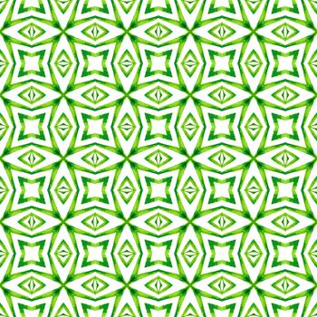 Ethnic hand painted pattern. Green bizarre boho chic summer design. Textile ready beautiful print, swimwear fabric, wallpaper, wrapping. Watercolor summer ethnic border pattern.