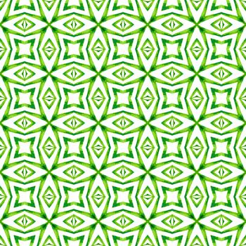 Ethnic hand painted pattern. Green bizarre boho chic summer design. Textile ready beautiful print, swimwear fabric, wallpaper, wrapping. Watercolor summer ethnic border pattern.