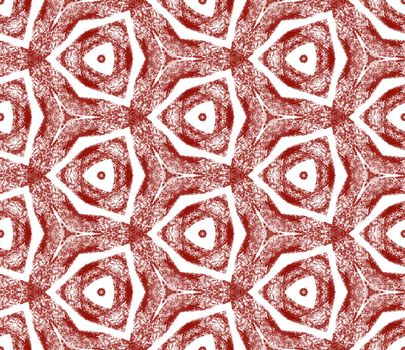 Ethnic hand painted pattern. Maroon symmetrical kaleidoscope background. Summer dress ethnic hand painted tile. Textile ready attractive print, swimwear fabric, wallpaper, wrapping.
