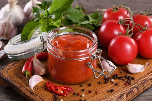 Traditional classic tomato sauce with spices and herbs. Fragrant dressing for various dishes. Taste and simplicity.