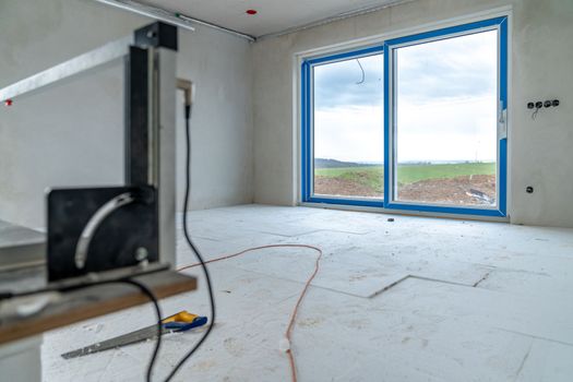 insulation of floors with polystyrene for underfloor heating.
