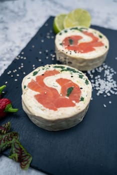 Salmon roll with mozzarella. Semi-finished dish