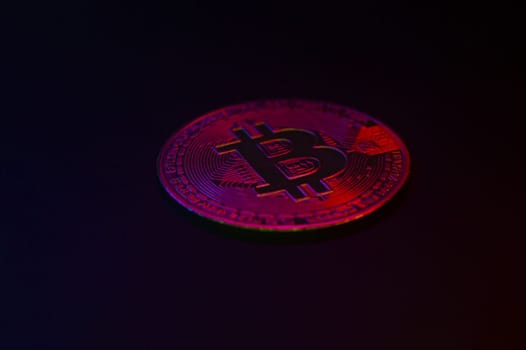 Crypto currency golden coin with bitcoin symbol on isolated on black background. Bitcoin Coin on black background. Bitcoin cryptocurrency. Cryptocurrency Coin Concept. single golden valuable