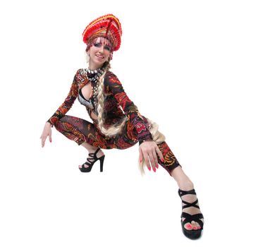 Full length portrait of russian go-go girl. Isolated on white