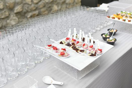 Small snacks appetizers at the wedding