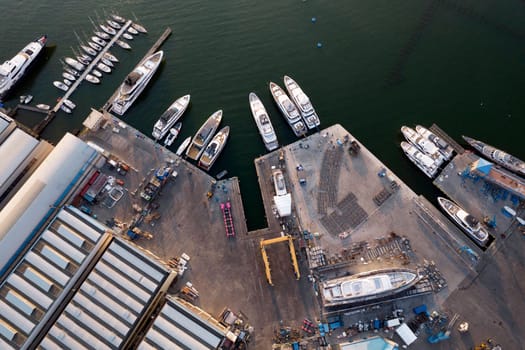 Aerial documentation of the touristic port of Viareggio Tuscany Italy 
