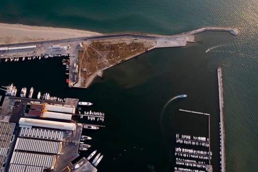 Aerial documentation of the touristic port of Viareggio Tuscany Italy 
