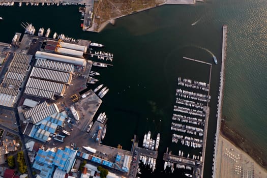 Aerial documentation of the touristic port of Viareggio Tuscany Italy 
