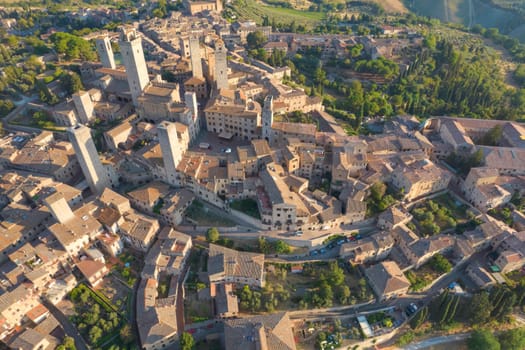 Aerial photographic documentation of the town of San Gimignano Toscany Italy 