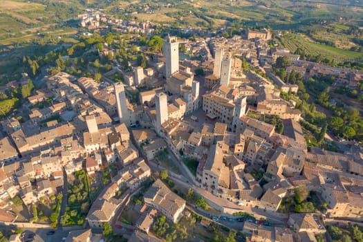 Aerial photographic documentation of the town of San Gimignano Toscany Italy 