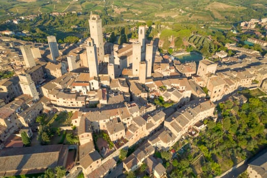 Aerial photographic documentation of the town of San Gimignano Toscany Italy 