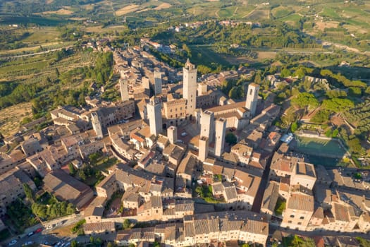 Aerial photographic documentation of the town of San Gimignano Toscany Italy 