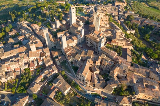 Aerial photographic documentation of the town of San Gimignano Toscany Italy 